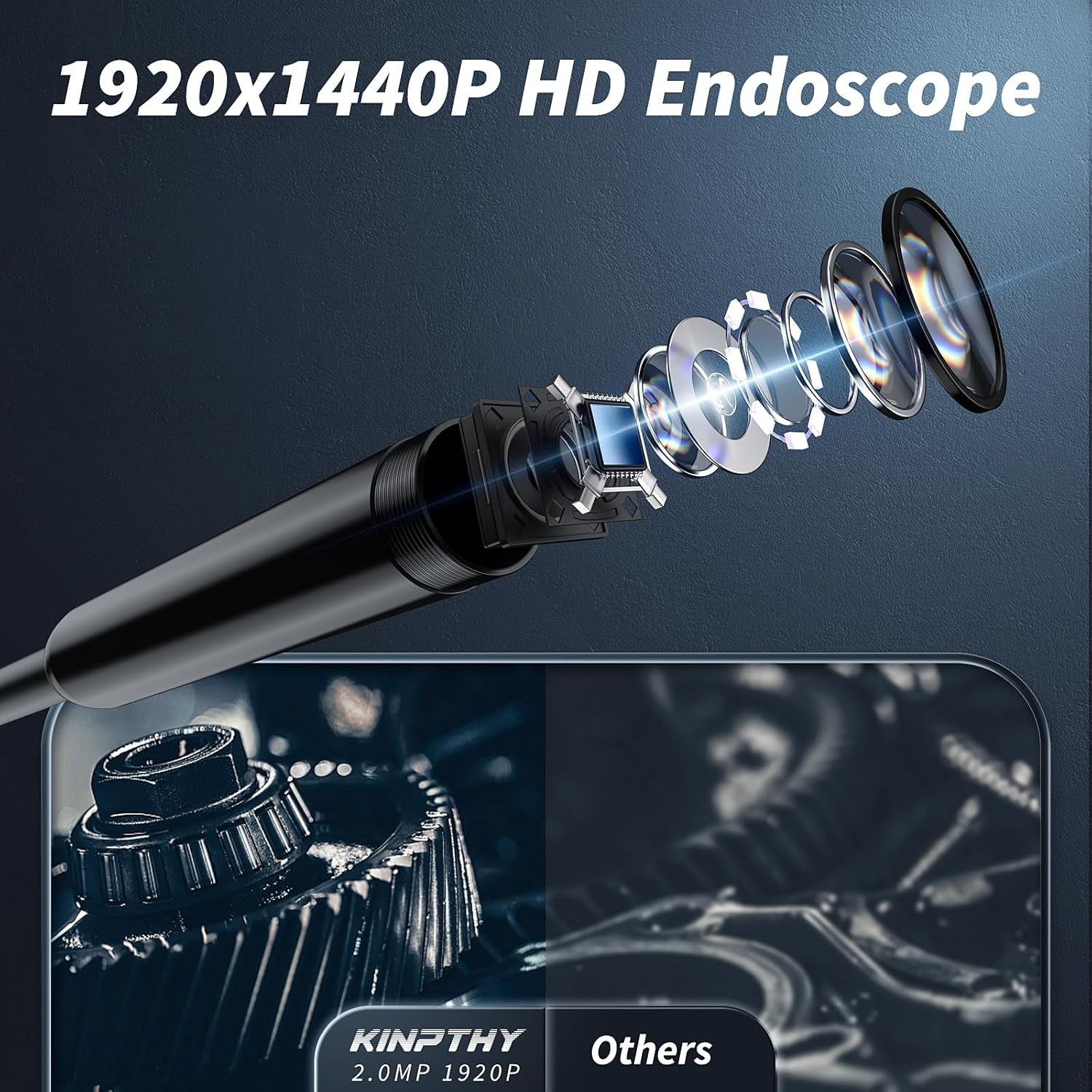 Endoscope Camera with Light, 1920P HD Borescope Tools with 8 Adjustable LED Lights, Endoscope with Semi-Rigid Snake Camera, Inspection Borescope for Ios and Android - 16.3Ft Single Line Single Lens