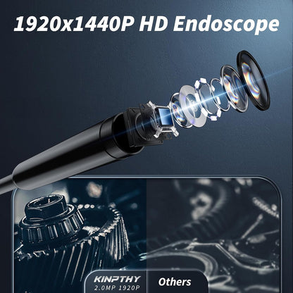Endoscope Camera with Light, 1920P HD Borescope Tools with 8 Adjustable LED Lights, Endoscope with Semi-Rigid Snake Camera, Inspection Borescope for Ios and Android - 16.3Ft Single Line Single Lens