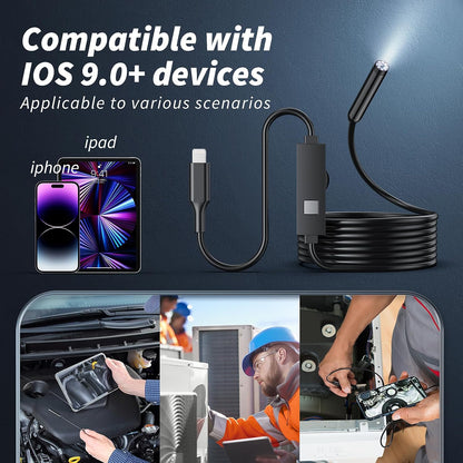 Endoscope Camera with Light, 1920P HD Borescope Tools with 8 Adjustable LED Lights, Endoscope with Semi-Rigid Snake Camera, Inspection Borescope for Ios and Android - 16.3Ft Single Line Single Lens