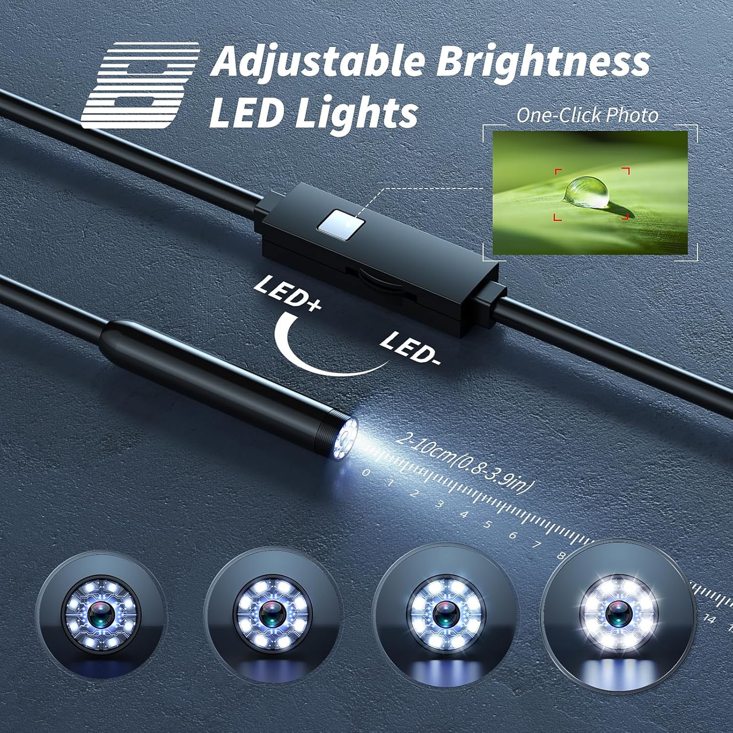 Endoscope Camera with Light, 1920P HD Borescope Tools with 8 Adjustable LED Lights, Endoscope with Semi-Rigid Snake Camera, Inspection Borescope for Ios and Android - 16.3Ft Single Line Single Lens